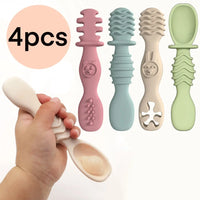 4pcs Silicone Baby Food Spoon, Training Spoon for Babies Over 6 Months Old, Easy-to-grip Tableware, Christmas Gift