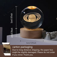 Unique 3D Crystal Ball Night Light Led Lamp Bedside Table Glowing Galaxy Lamp Saturn Planets Moon Children Birthday Gift Toy 5cm