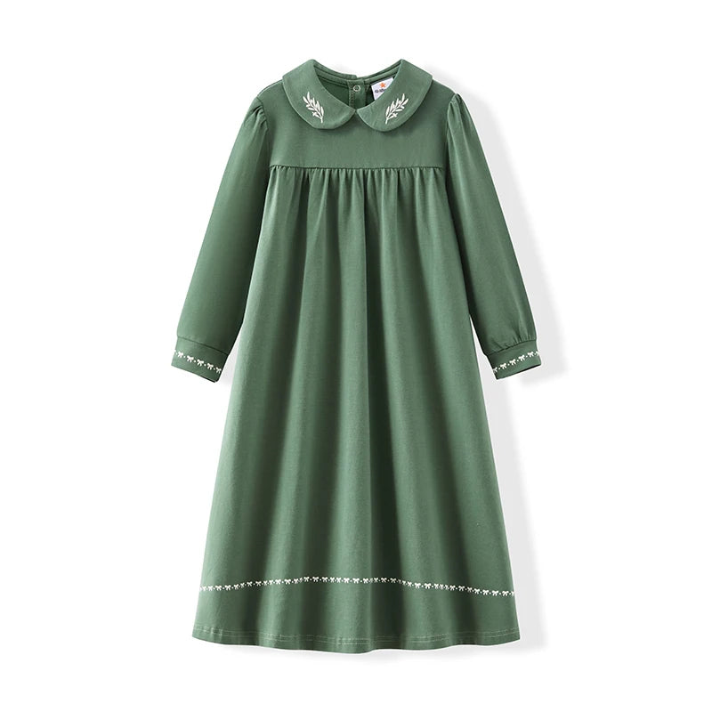 AA-SS26 Bow shabbos robe set family matching kds clothing olive leaf printed girls dresses boys shirt leggings baby romper