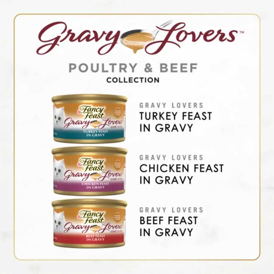 Purina Gravy Lovers Wet Cat Food 3 oz Cans 24 Pack Flavorful Chicken Beef in Gravy High Moisture Soft Texture for Cats