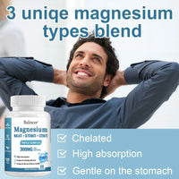 Triple Magnesium Complex - Malate + Glycinate + Citrate - High Absorption, Support Muscle, Bone & Nerves Health, 60 Capsules