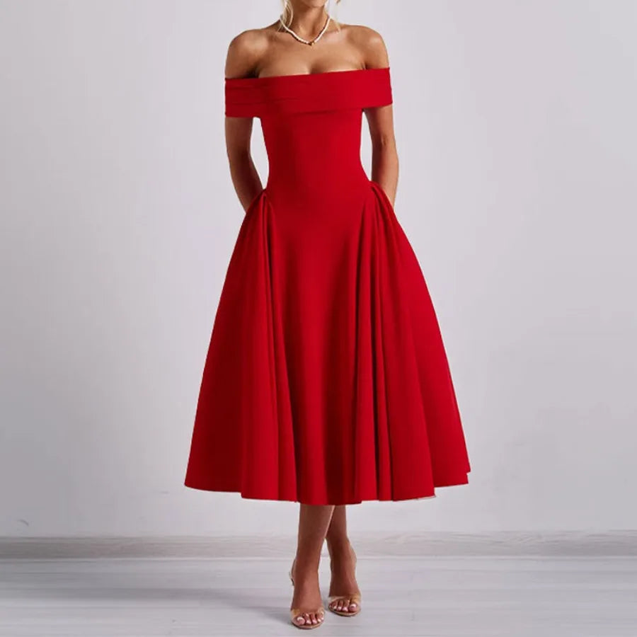 【New style】2026 spring new women's clothing - wish European and American dress fashionable off-the-shoulder sexy style pure col