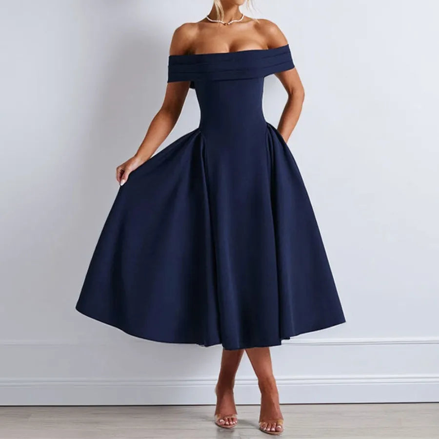 【New style】2026 spring new women's clothing - wish European and American dress fashionable off-the-shoulder sexy style pure col
