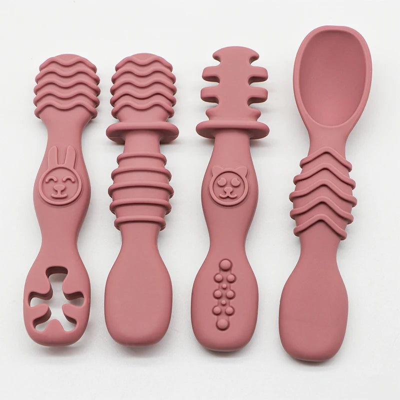 4pcs Silicone Baby Food Spoon, Training Spoon for Babies Over 6 Months Old, Easy-to-grip Tableware, Christmas Gift