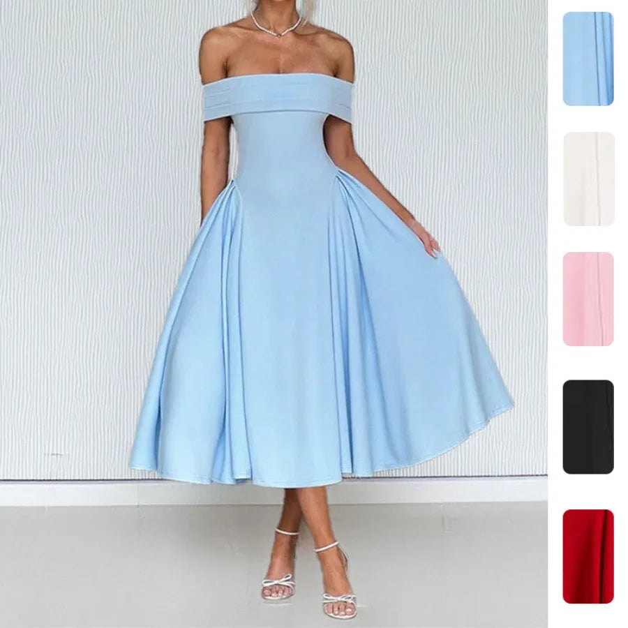 【New style】2026 spring new women's clothing - wish European and American dress fashionable off-the-shoulder sexy style pure col