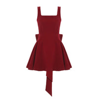 BKLD Fashion Red Bowknot Mini Dress Straps Square Collar Sleeveless Backless Vintage Cute Ladies Slim Party Short A-line Dresses