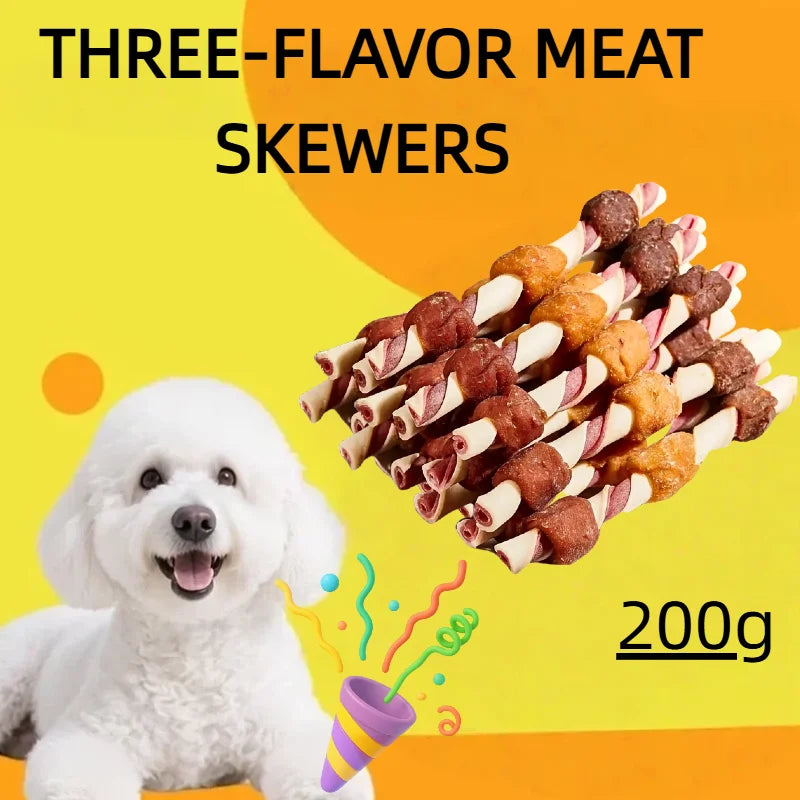 3-Flavor BBQ Skewers Dog Chew Treats 200g– Teeth Cleaning,Best Chews for Training Small & Large Dogs