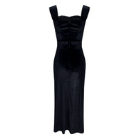 Women Velvet Maxi Dress Spring Summer Sleeveless Lace Patchwork Bow Waist Bodycon Evening Party Cocktail Runway Elegant Dress