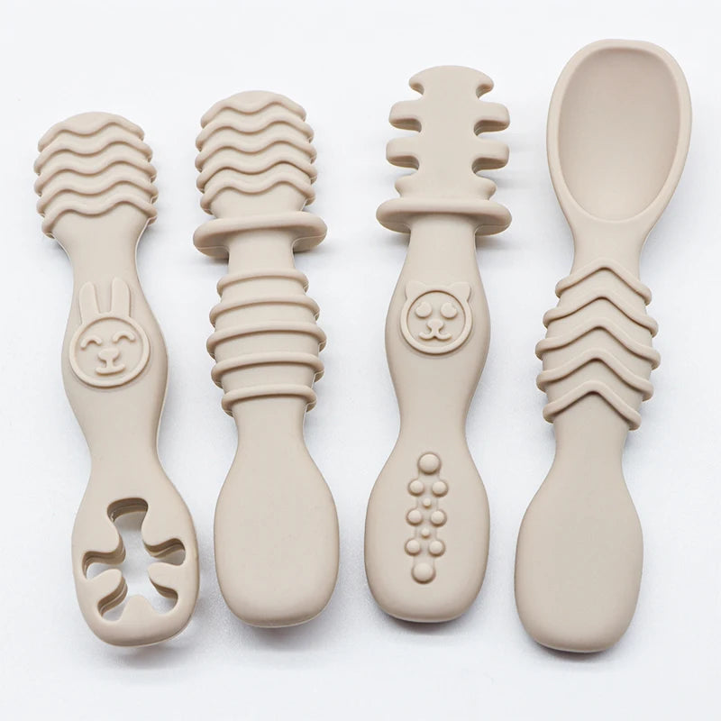 4pcs Silicone Baby Food Spoon, Training Spoon for Babies Over 6 Months Old, Easy-to-grip Tableware, Christmas Gift