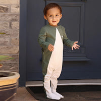 AA-SS26 Bow shabbos robe set family matching kds clothing olive leaf printed girls dresses boys shirt leggings baby romper