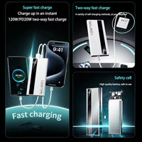 Lenovo 200000mAh Powerbank 120W Fast Charging Portable Battery Charger Ultra Capacity LED Digital Display For IPhone Samsung