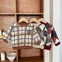 New Children's Warm Long-sleeves Boys And Girls Preppy Style Fashion Plaid T-shirt Kid's Clothing Knitwear Fleece-lined Top