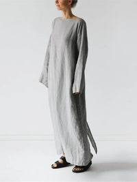 Fall Long Sleeve Loose Cotton Linen Dress Women 2024 Fashion Casual Solid New Lace-up Bow Maxi Dresses Elegant Vestidos