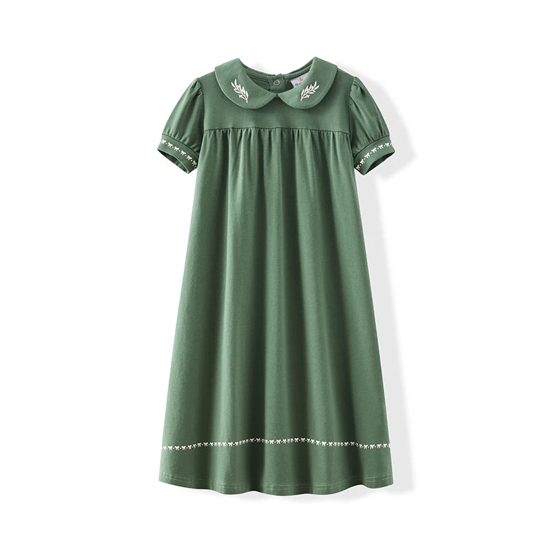 AA-SS26 Bow shabbos robe set family matching kds clothing olive leaf printed girls dresses boys shirt leggings baby romper