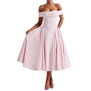 【New style】2026 spring new women's clothing - wish European and American dress fashionable off-the-shoulder sexy style pure col