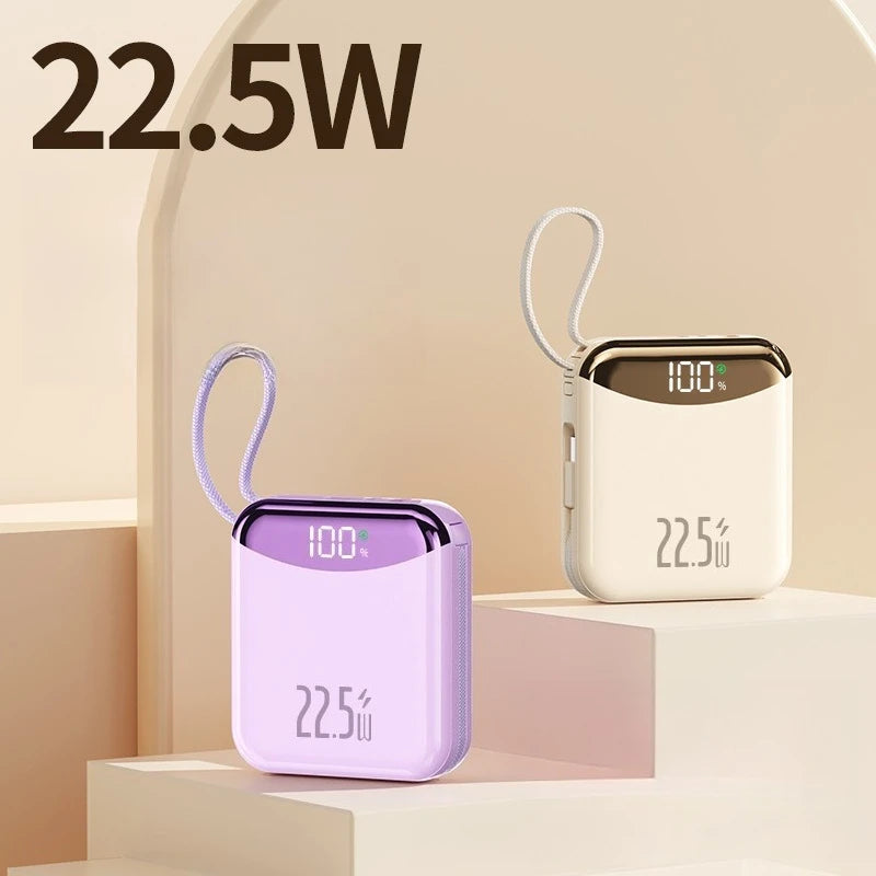 22.5W Super Fast Charging Power Bank with Built-in Cable 20000mAh Portable Ultra-Thin and Mini