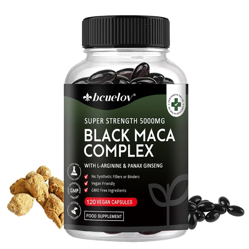 Black Maca & Ginseng Extract, Vitamin Supplement, Supports Energy, Muscle, Endurance, Athletic Performance, 120 Capsules