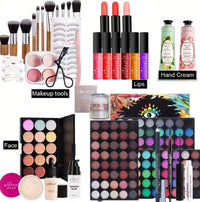 POPFEEL All-in-One Full Face Makeup Kit with Brush+Facial highlighter-Complete Beauty Set, Berry & Neutral Foundation, Blush, Ey