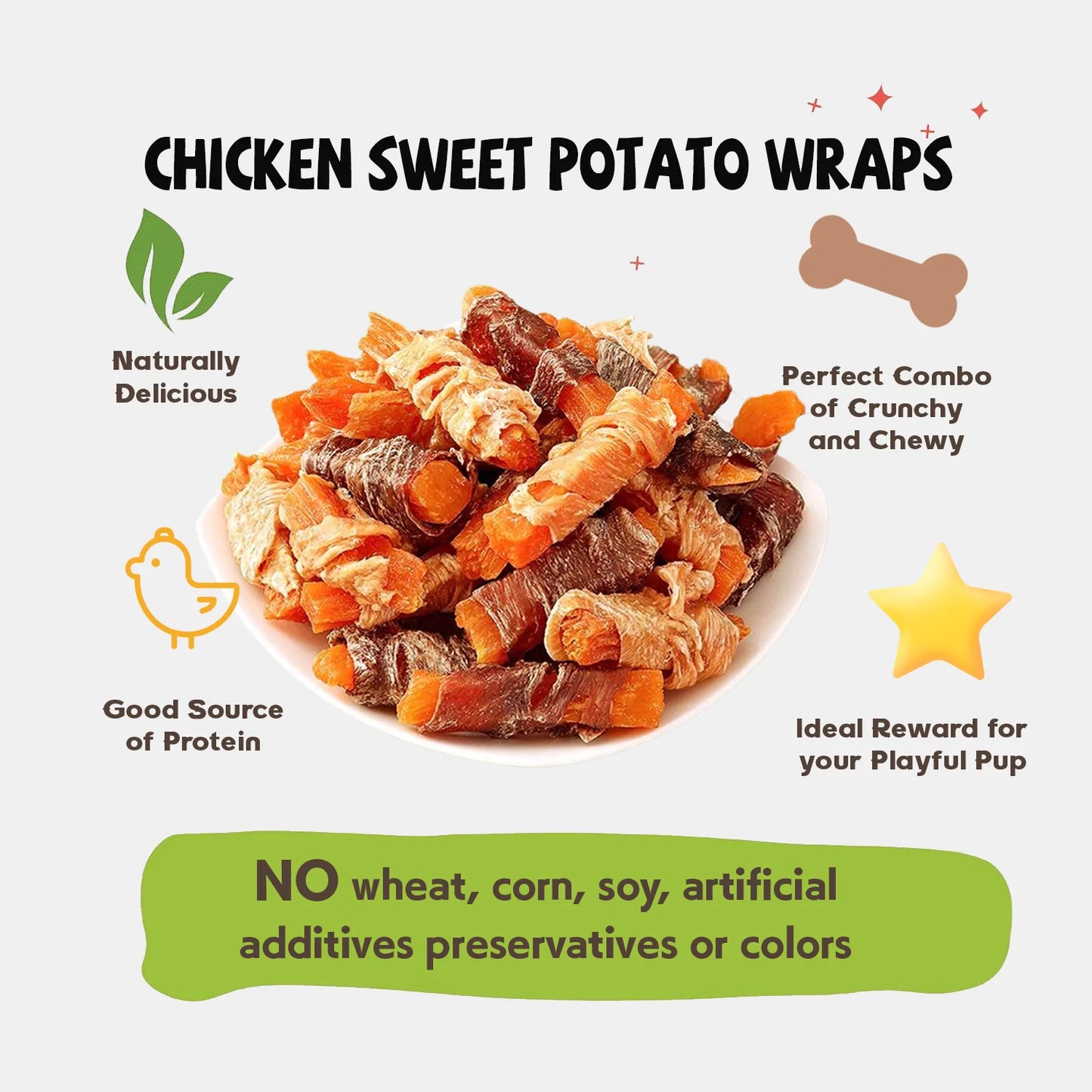200g  Pet Snacks,Chicken Wrapped Sweet Potatos – Dog Chew Treats & Teeth Cleaning Snacks