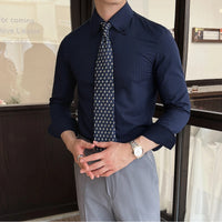 High-quality autumn men's new long-sleeve dark striped slim-fit shirt business casual formal workwear M-4XL