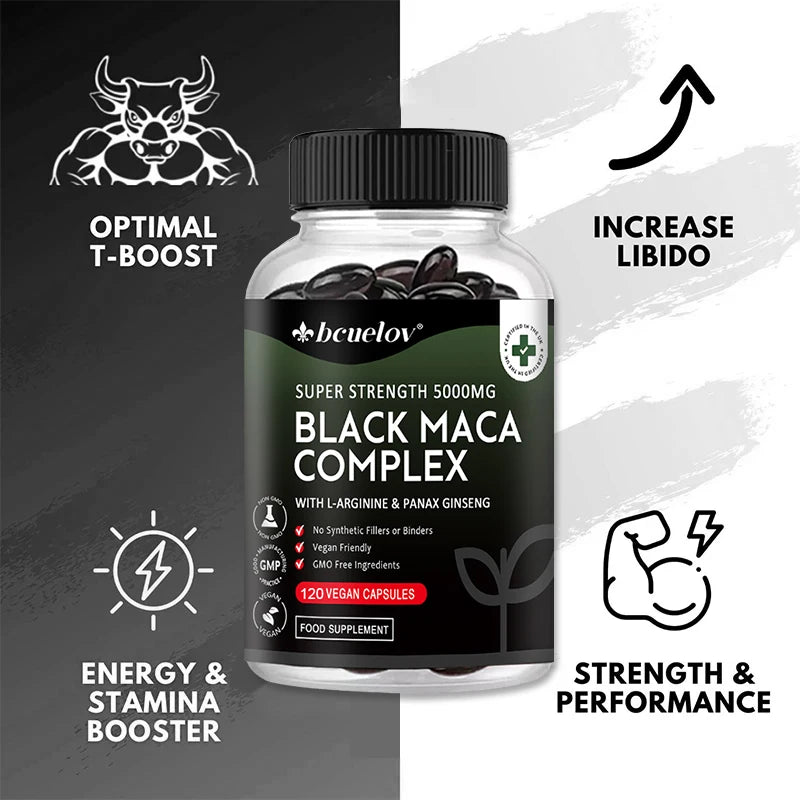 Black Maca & Ginseng Extract, Vitamin Supplement, Supports Energy, Muscle, Endurance, Athletic Performance, 120 Capsules