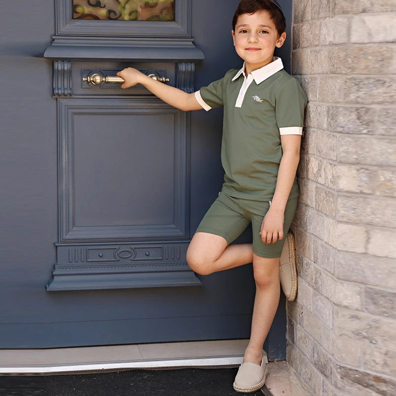 AA-SS26 Bow shabbos robe set family matching kds clothing olive leaf printed girls dresses boys shirt leggings baby romper