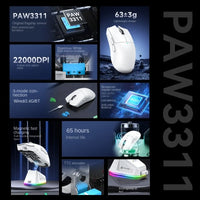 Attack Shark X11 Wireless Bluetooth Triple Mode Mouse Touch Screen Magnetic Charging Dock Ultra Light Macro Gaming Mouse