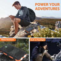 20000mAh Solar Power Bank Portable Solar Charger Waterproof Dual 5V USB Ports 2 LED Light Flashlight For Cell IPhone Outdoor