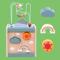 Wooden Activity Cube for Toddlers 5in1 Animal Shape Sorter Bead Maze Montessori Educational Toys Baby 6-12 Months Learning Toys