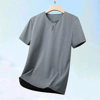 2025 New Men's Business Casual Three Button V-neck Short Sleeved T-shirt Korean Style Summer Comfortable Versatile Top