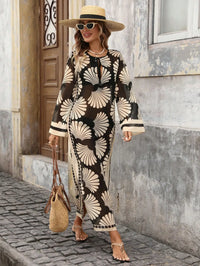 Women Summer Shell Print Front Tie Kimono Cover Up Beach Dress