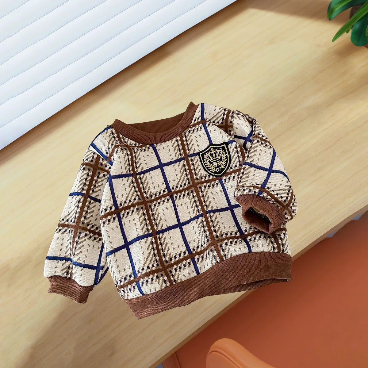 New Children's Warm Long-sleeves Boys And Girls Preppy Style Fashion Plaid T-shirt Kid's Clothing Knitwear Fleece-lined Top