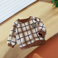 New Children's Warm Long-sleeves Boys And Girls Preppy Style Fashion Plaid T-shirt Kid's Clothing Knitwear Fleece-lined Top