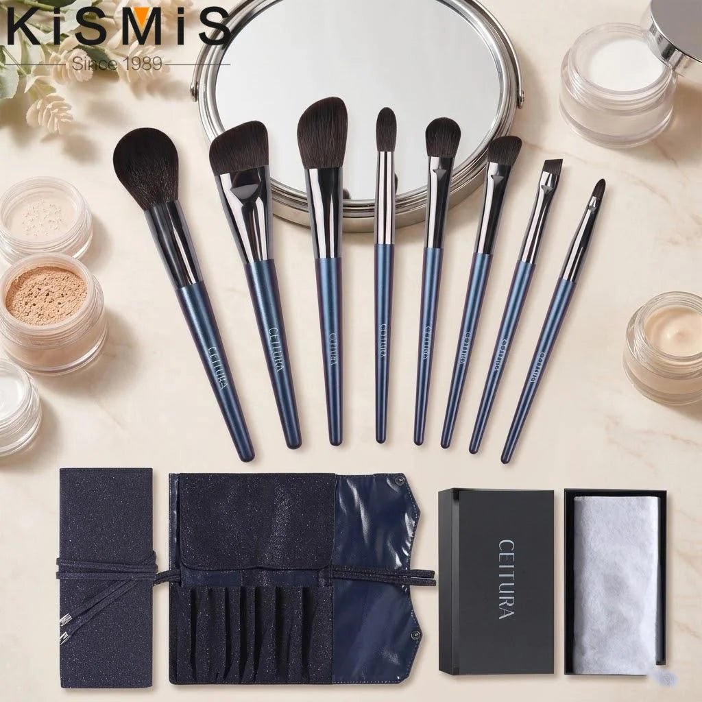 8PCS Professional Makeup Brush Set Eyeshadow Loose Powder Gray Squirrel Hair Gift Box Storage Bag Beauty Tools