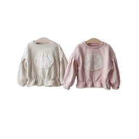 WT2768 Korean Style Spring Autumn Cute Rabbit Patch Lace Waist Short Sweatshirt for Girls Children's Clothing 2026 New Arrival