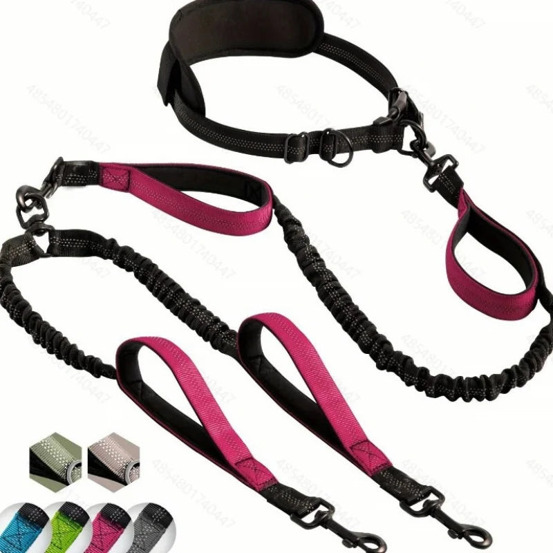 Multifunctional Double Ended Dog Traction Rope, Adjustable Hand Free Leash for Pet Fitness Running