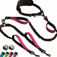 Multifunctional Double Ended Dog Traction Rope, Adjustable Hand Free Leash for Pet Fitness Running